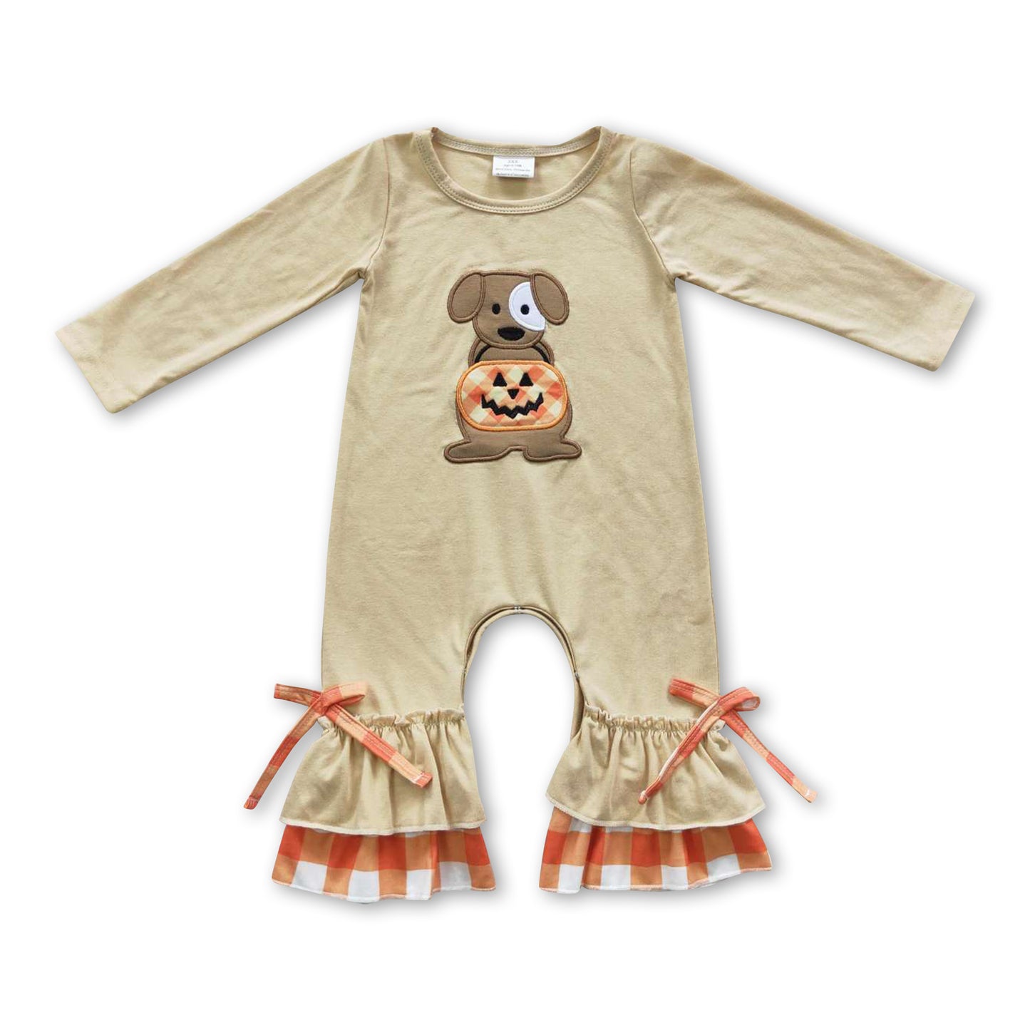 Dog pumpkin baby girls ruffle Halloween romper