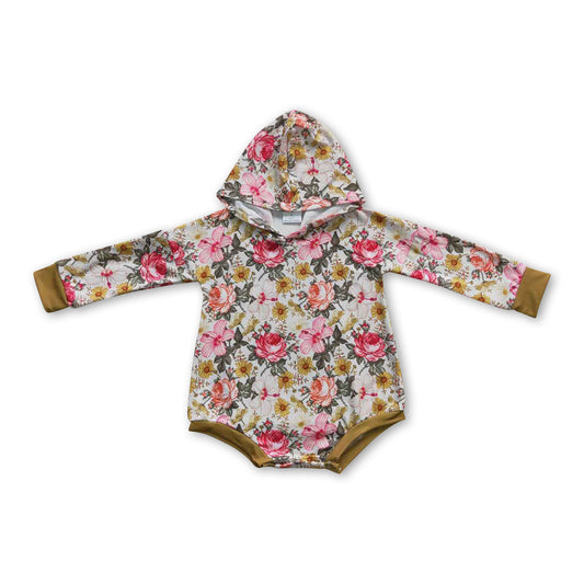 Long sleeves floral hooded baby girls fall romper