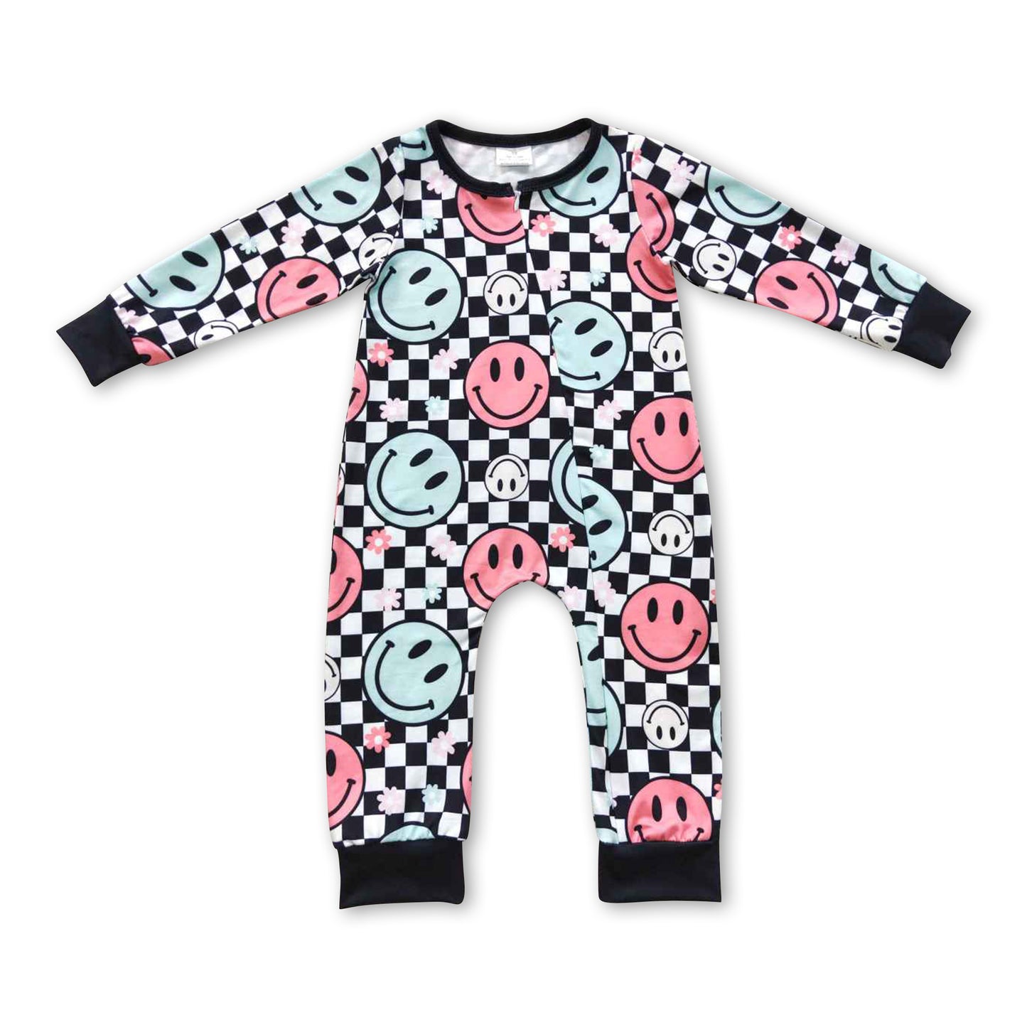 Plaid smile long sleeves zipper baby kids romper