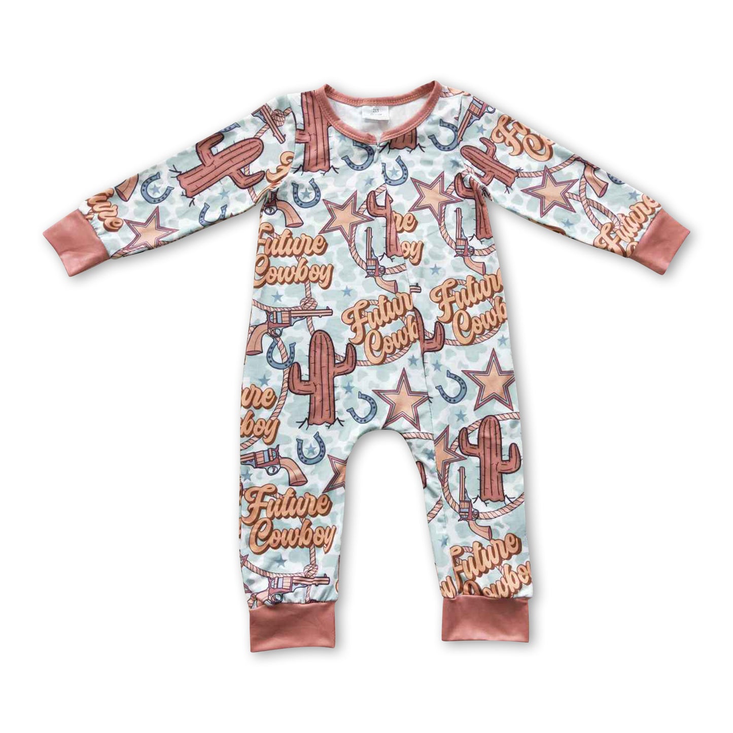 Future cowboy long sleeves zipper baby boy romper