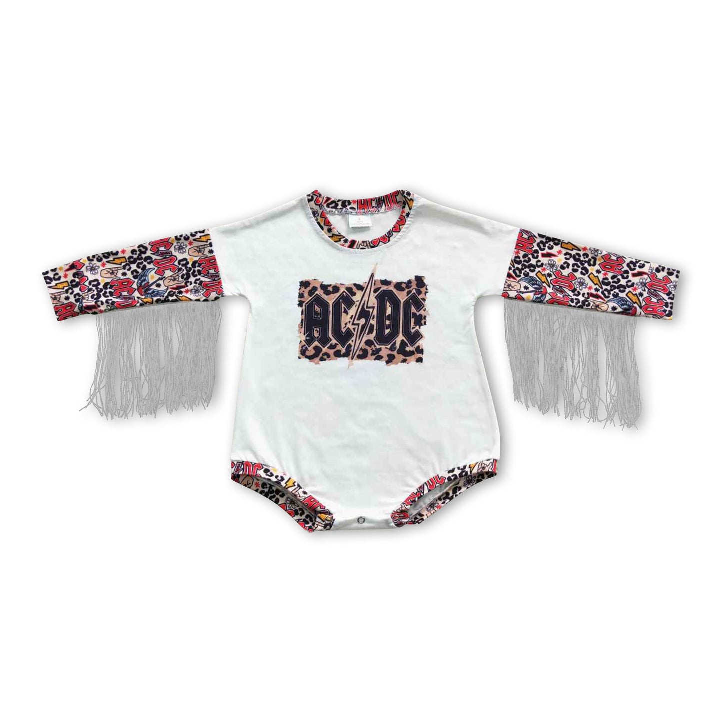 Leopard tassels long sleeves singer baby girls romper