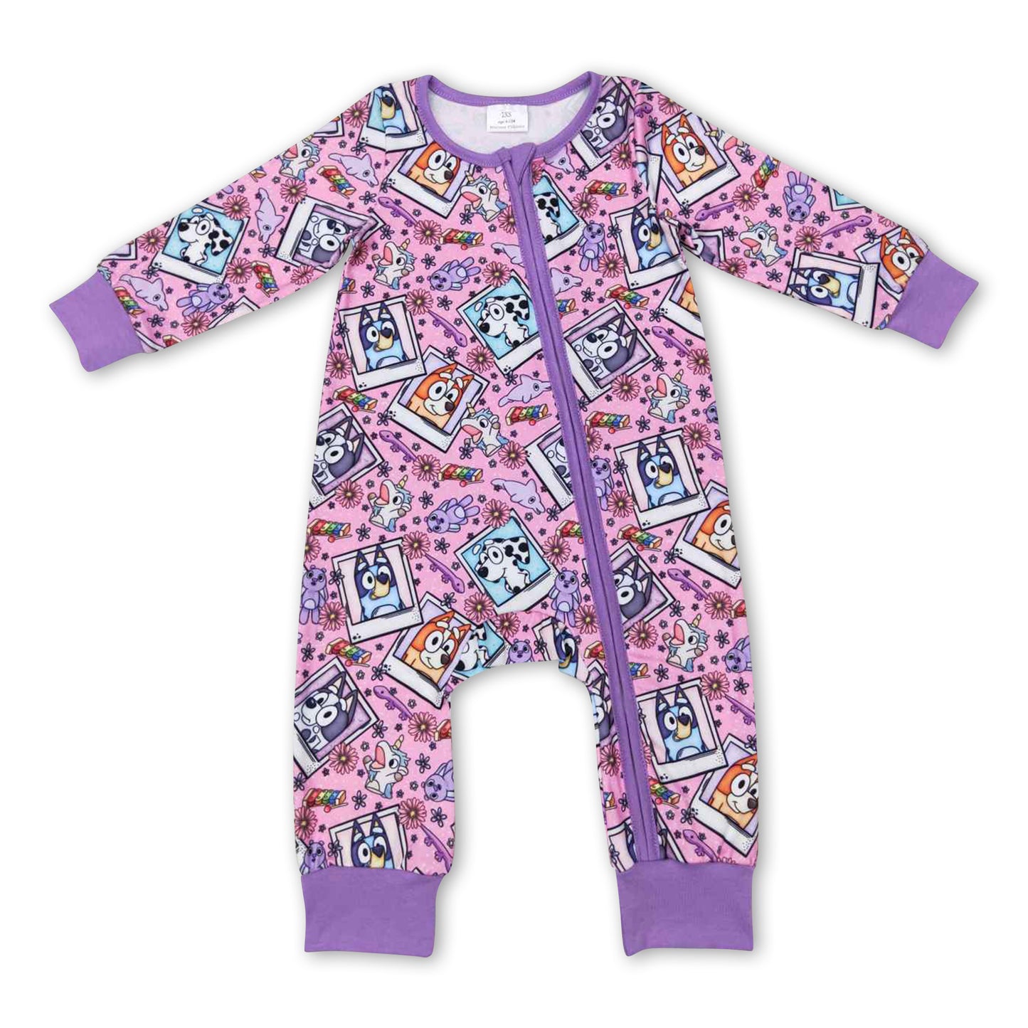 Long sleeves dog print baby girls zipper romper