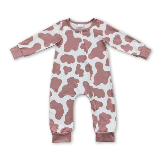Long sleeves cow print baby kids zipper romper