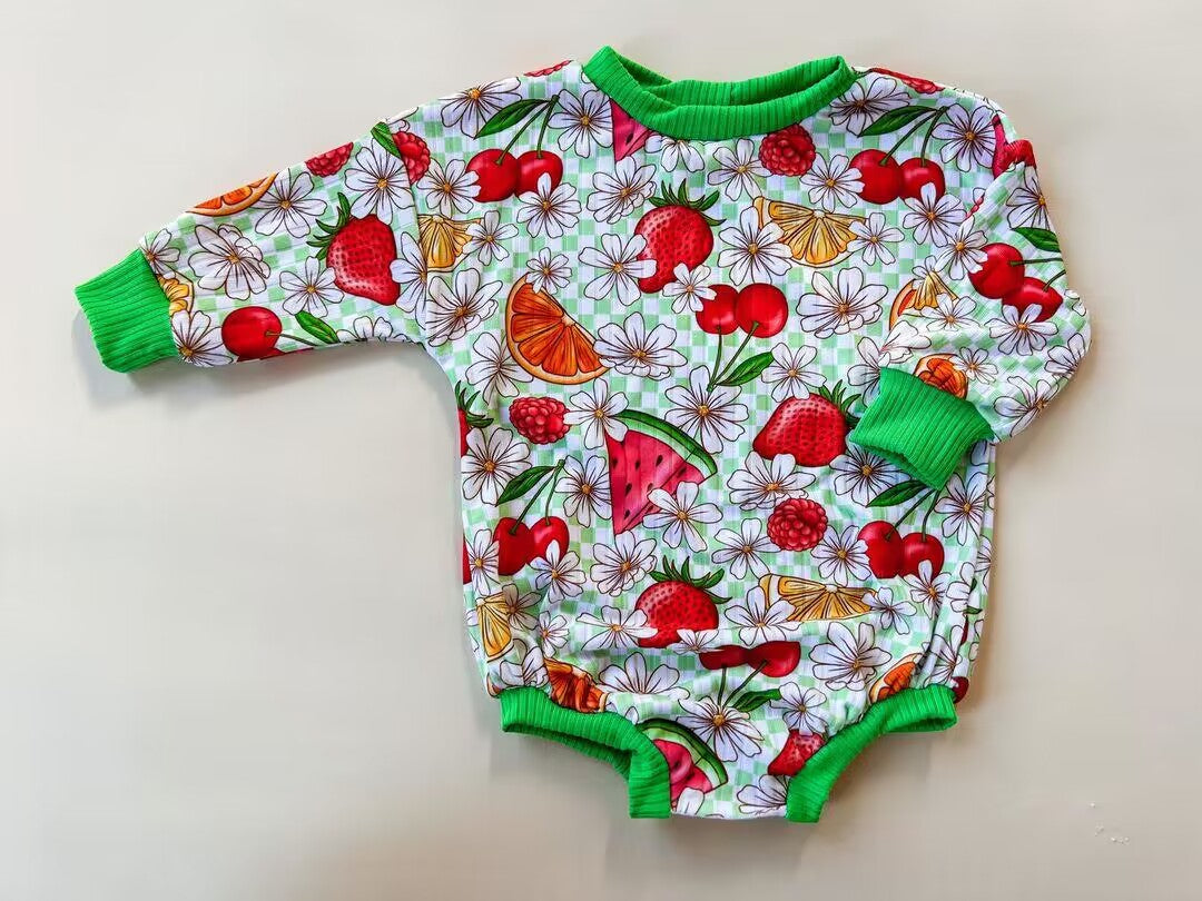 Watermelon strawberry cherry baby girls romper