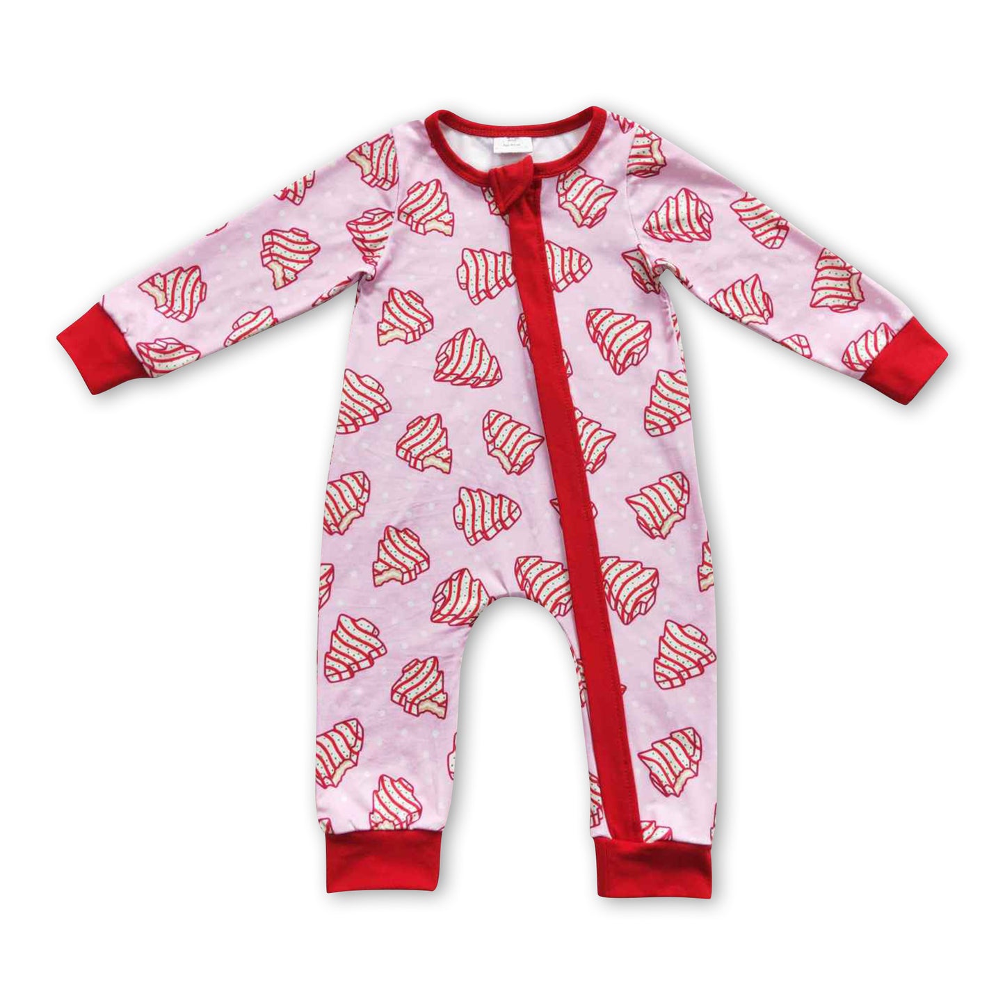 Christmas tree cake long sleeves zipper baby girls romper
