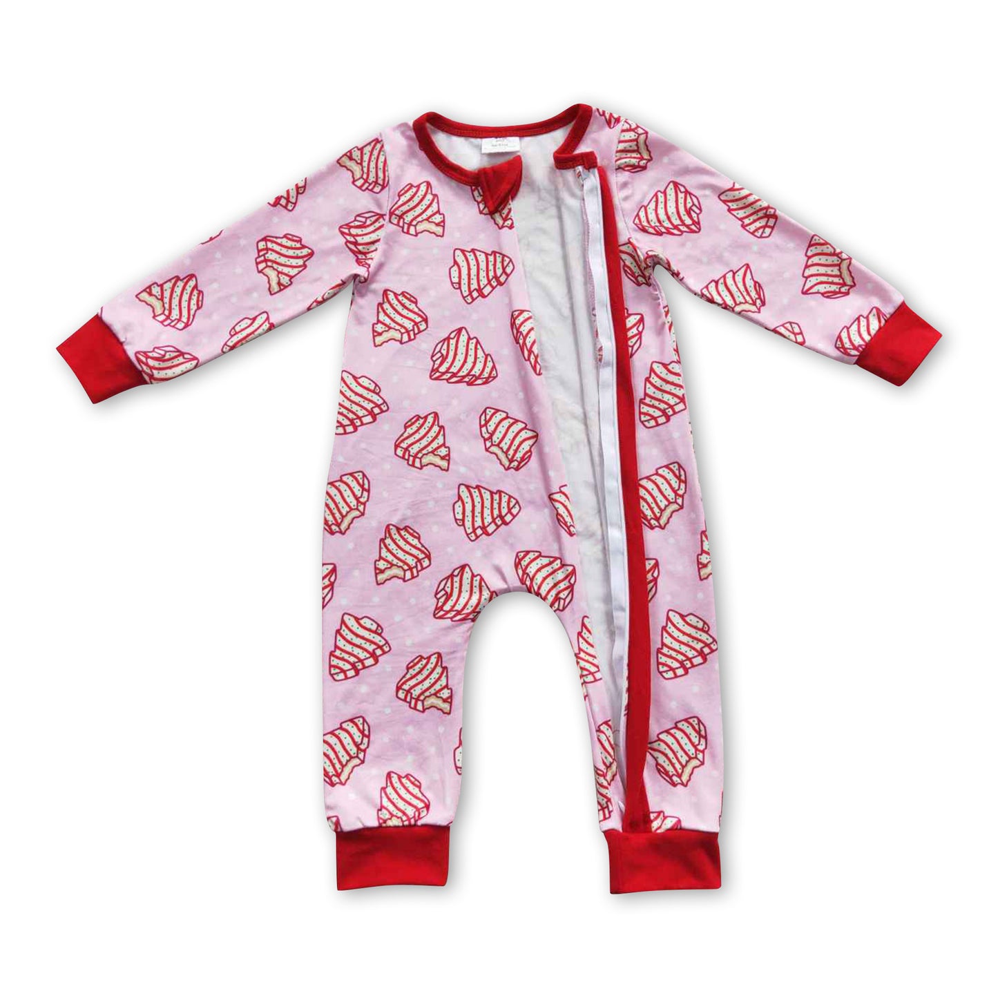 Christmas tree cake long sleeves zipper baby girls romper