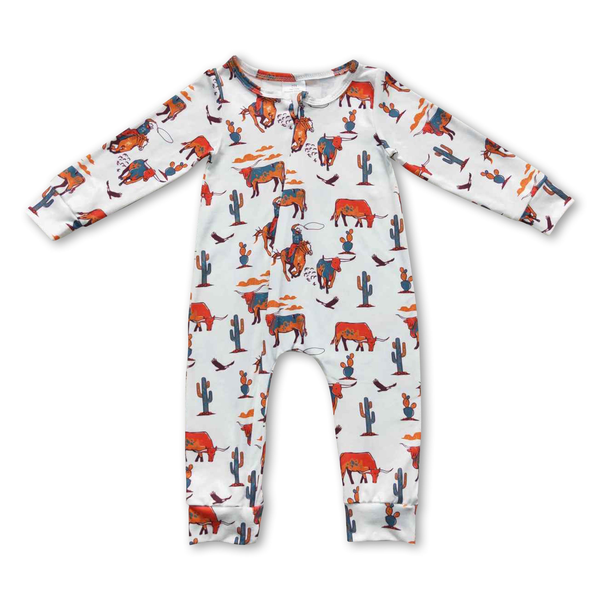 Horse cactus long sleeves baby kids western romper – Western Kids Clothes