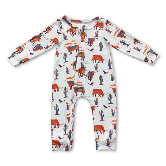 Horse cactus long sleeves baby kids western romper