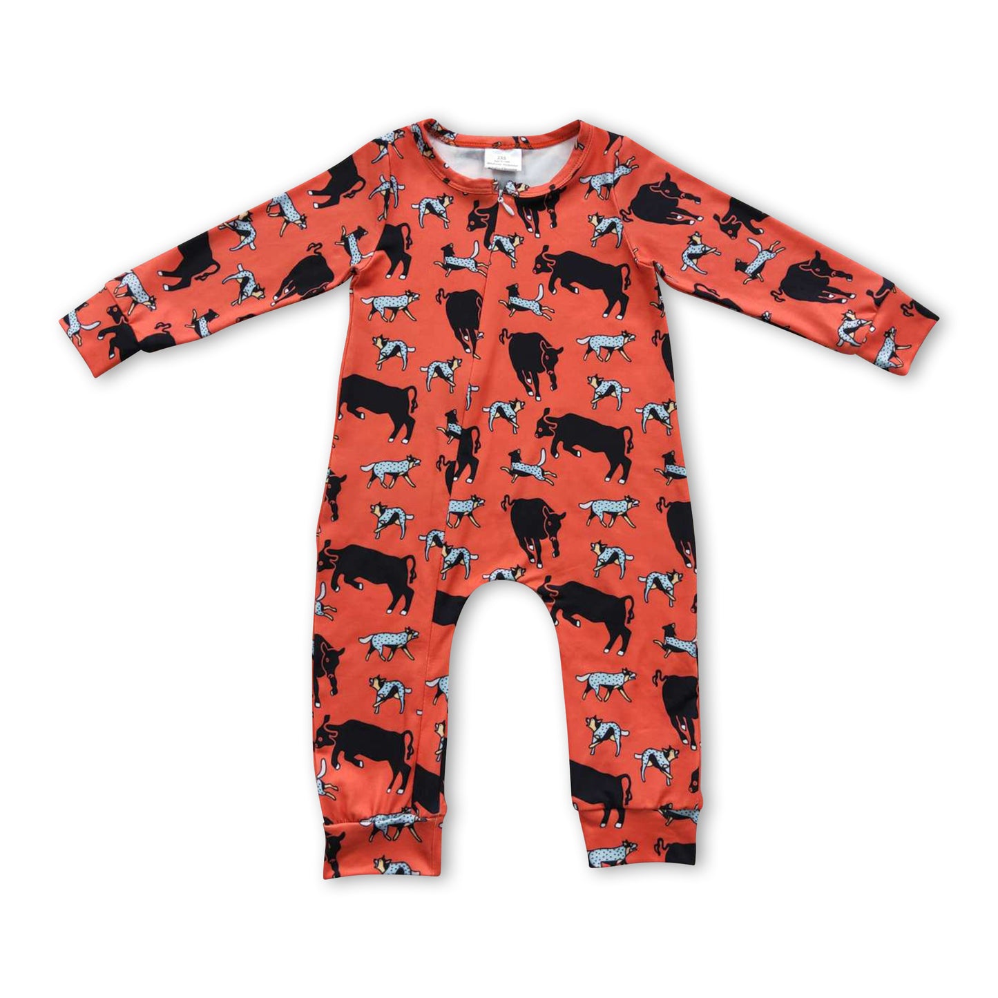 Orange cows long sleeves baby kids western romper