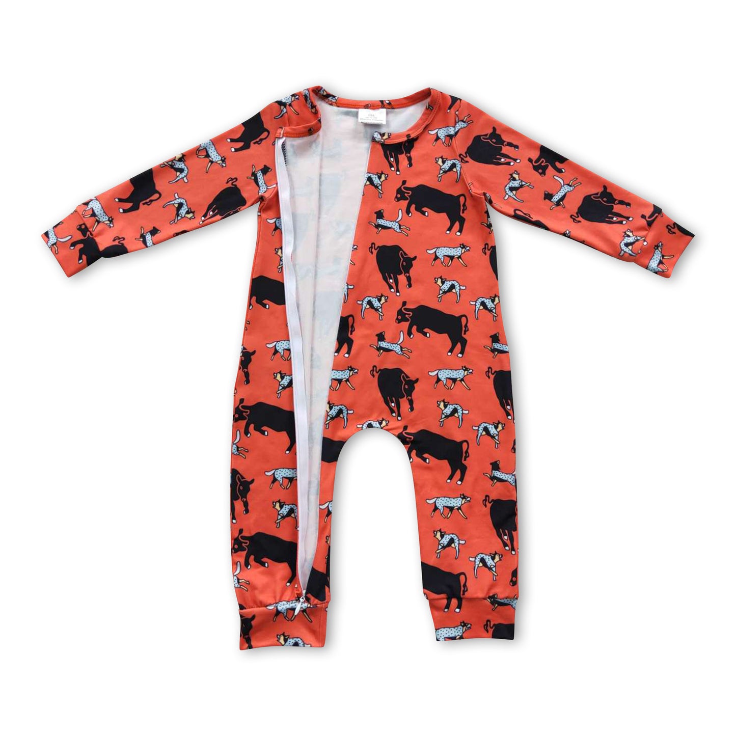 Orange cows long sleeves baby kids western romper