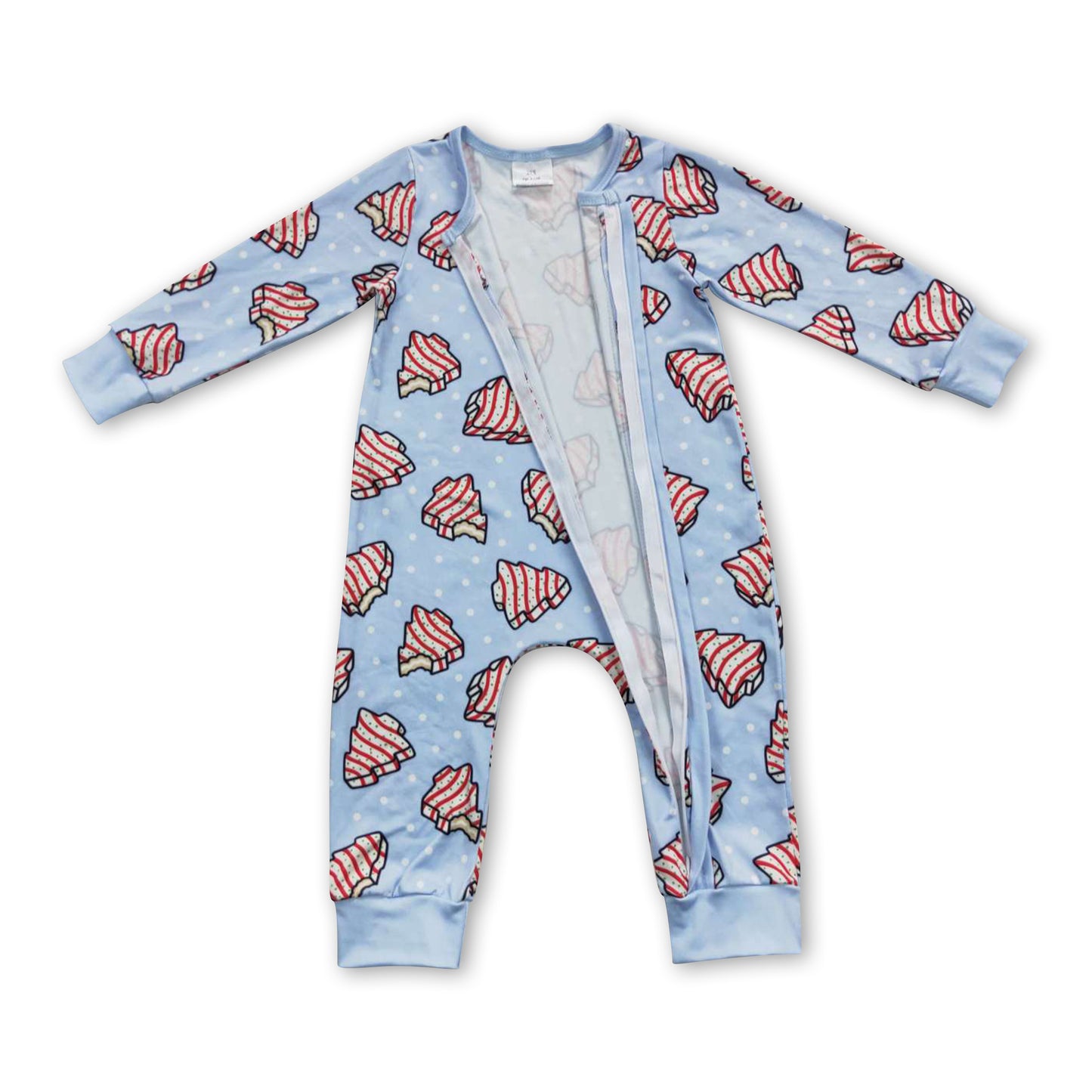 Christmas cake blue kids boy zipper romper