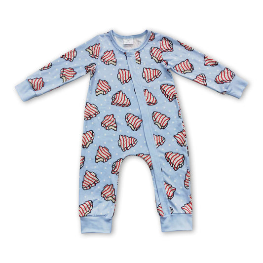 Christmas cake blue kids boy zipper romper