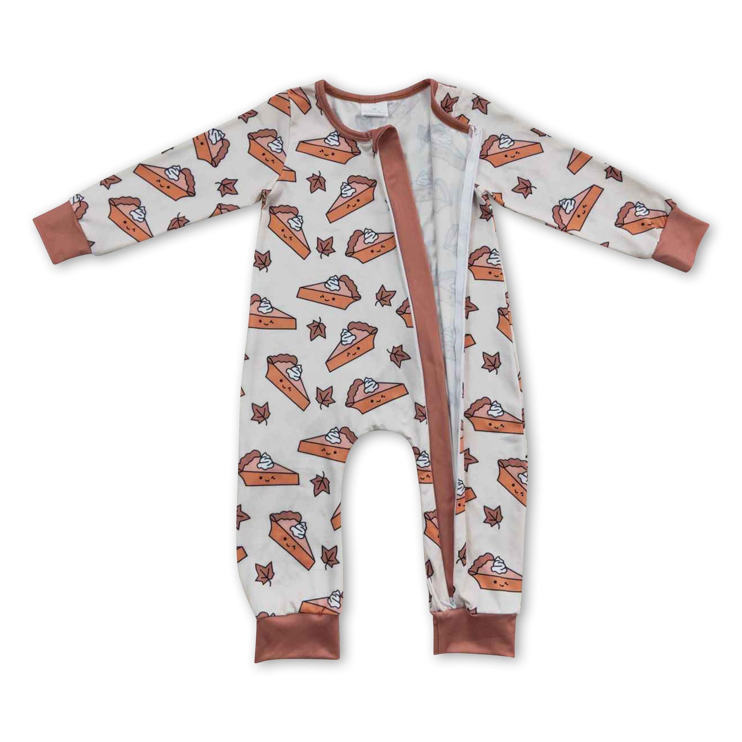 Pumpkin pie leaves zipper baby kids Thanksgiving romper