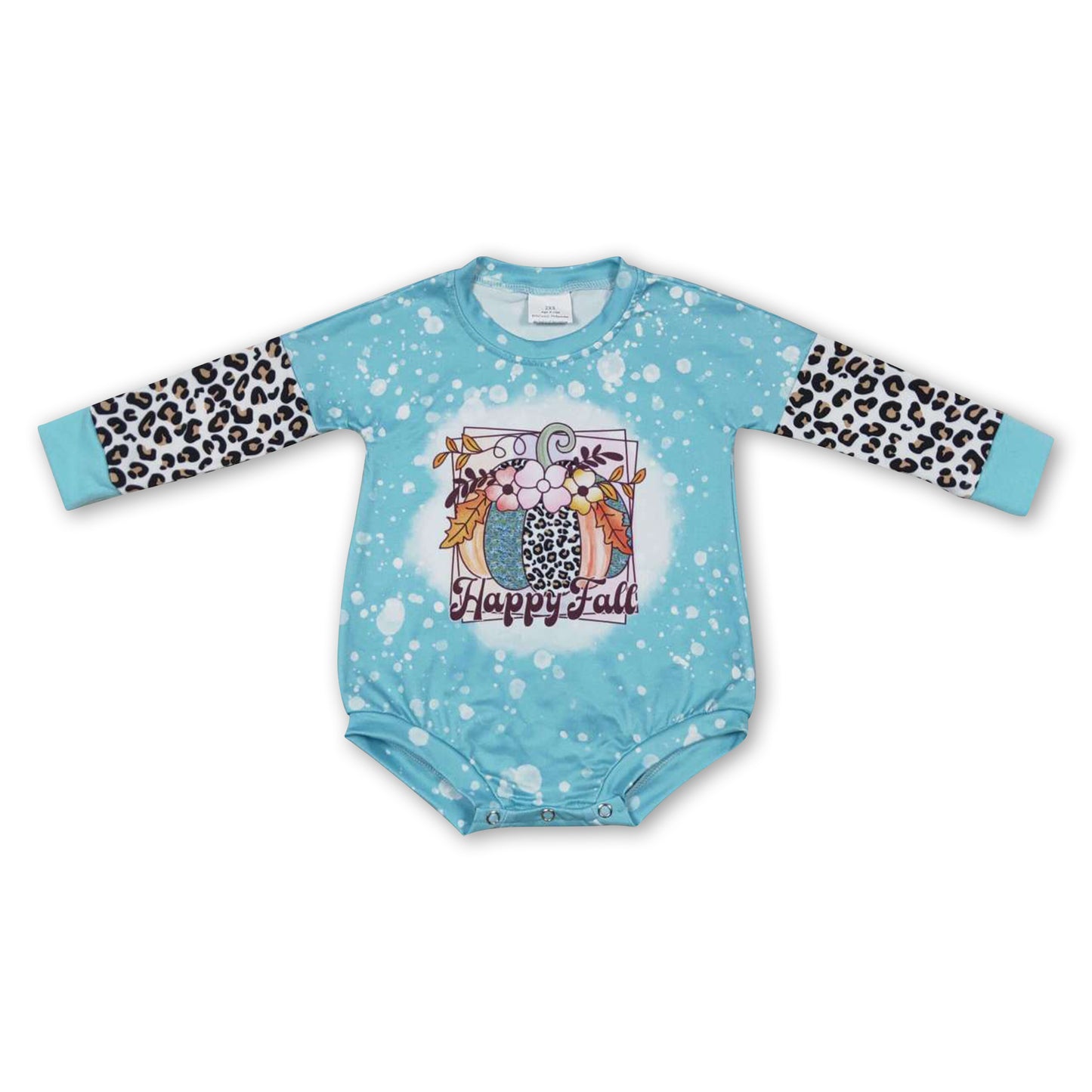 Turquoise happy fall pumpkin leopard baby girls romper