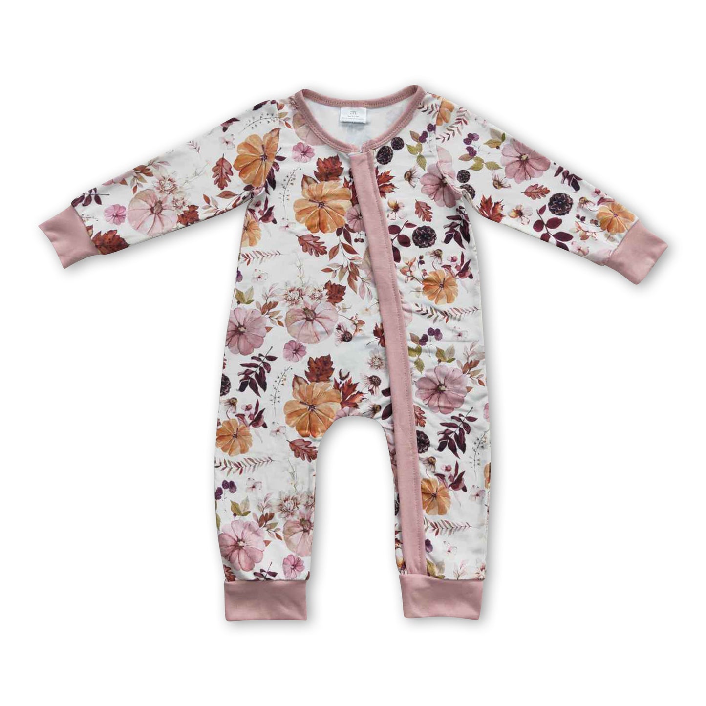 Pumpkin floral long sleeves zipper baby girls fall romper