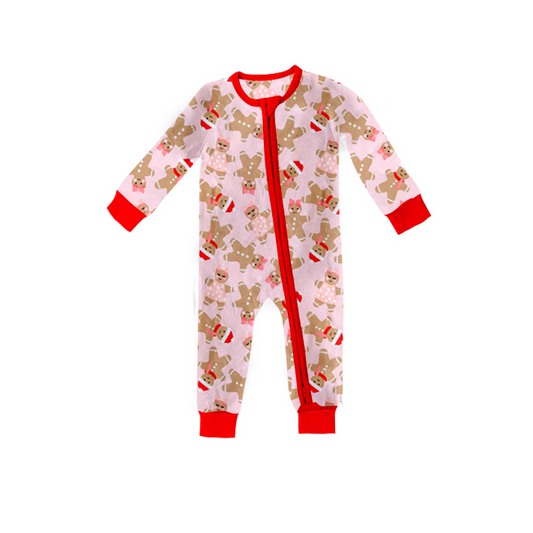 Gingerbread long sleeves zipper baby girls Christmas romper