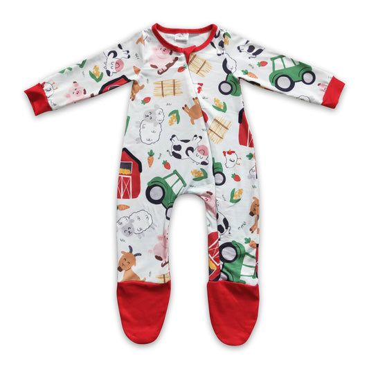 Cow pig sheep chicken baby boy zipper farm romper