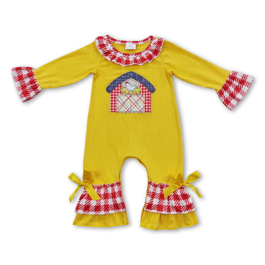 Chicken farm long sleeves ruffle baby girls romper