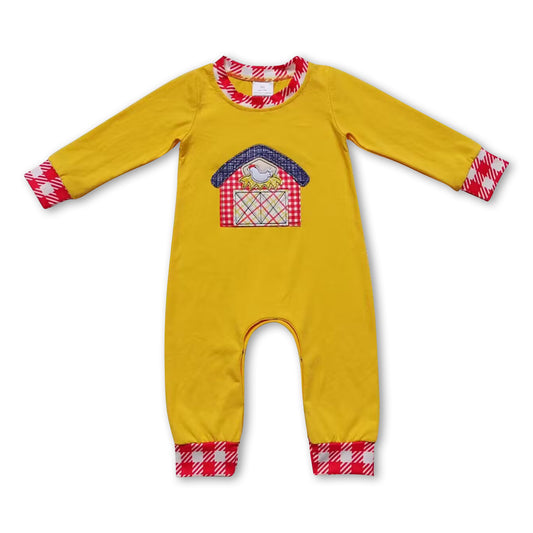 Chicken farm long sleeves ruffle baby boy romper