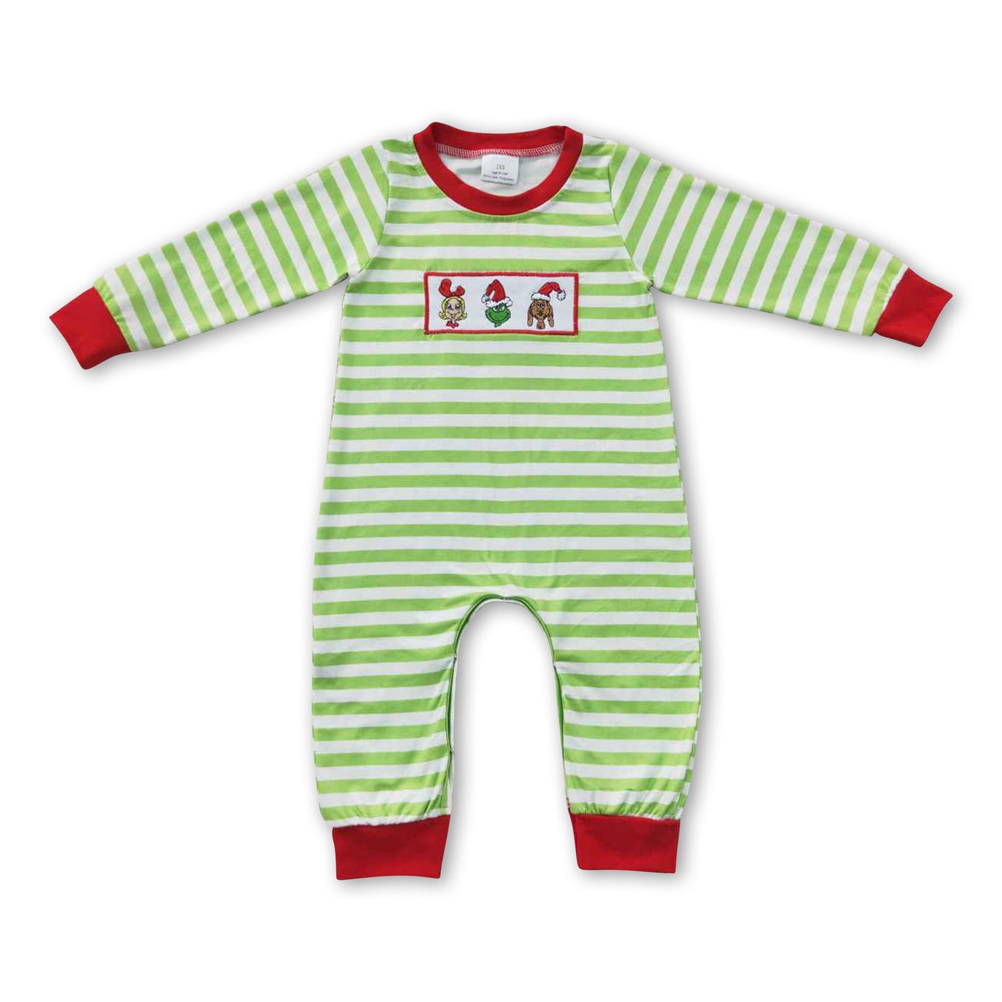 Green face polka dots long sleeves baby boy Christmas romper