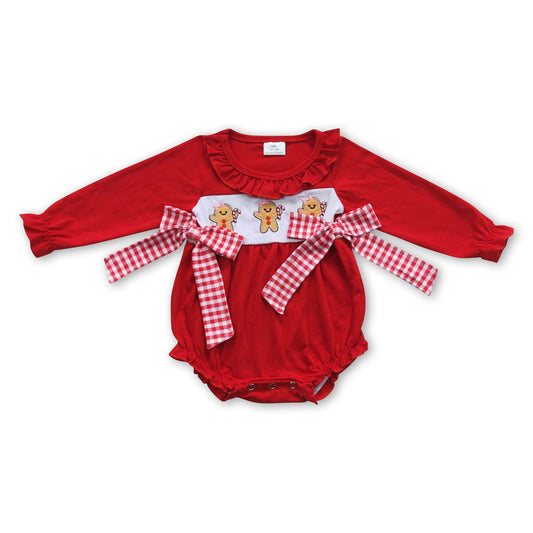 Gingerbread red long sleeves baby girls Christmas romper