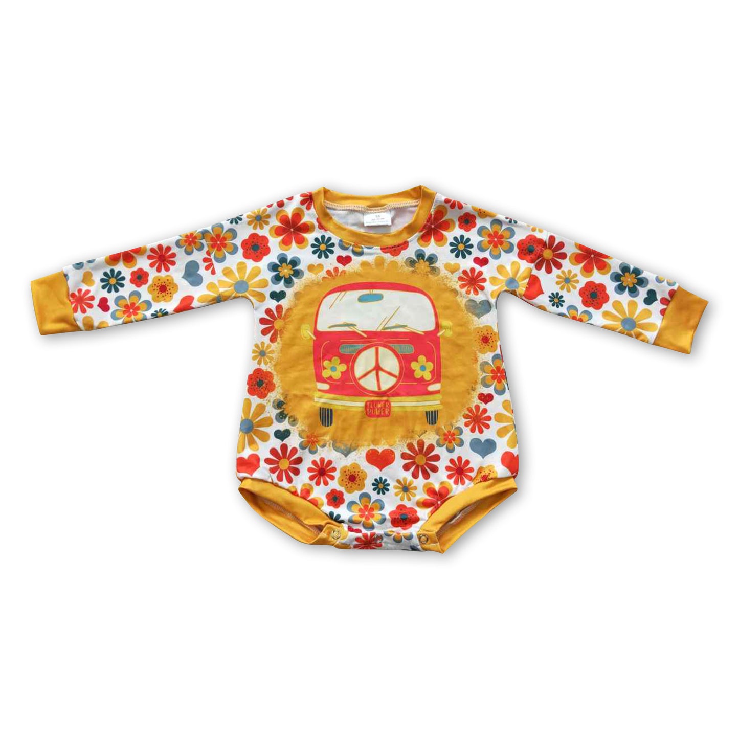 Groovy floral long sleeves baby girls romper