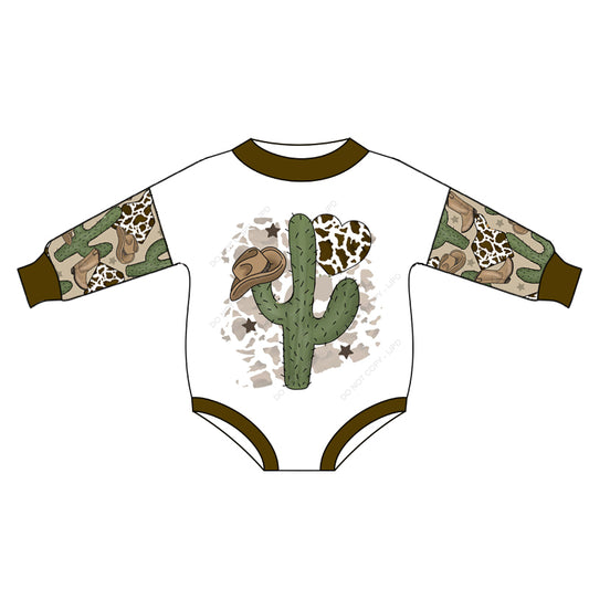 Cow tags cactus hat baby girls western romper