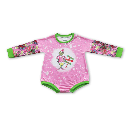 Pink bleached green face baby girls Chrismtas romper