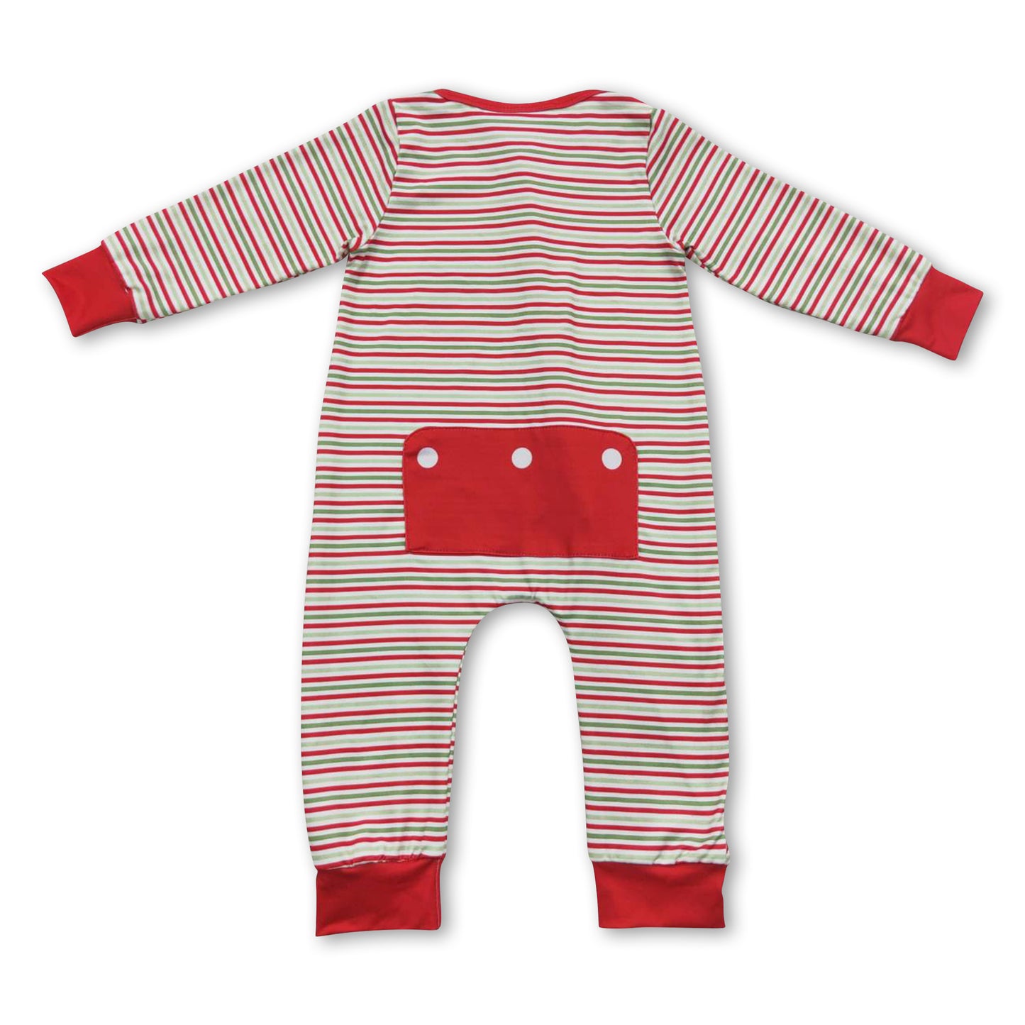 Santa red green stripe baby boy zipper Christmas romper