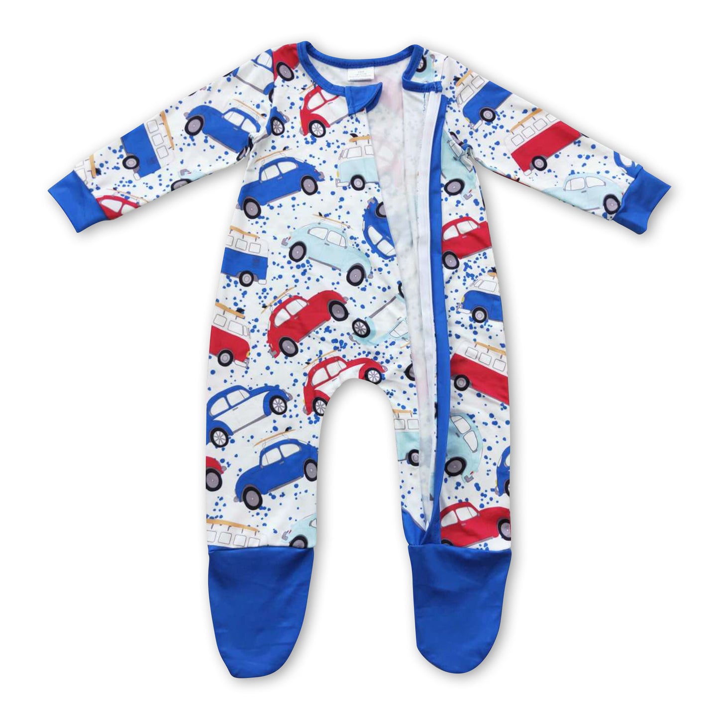 Blue cars long sleeves baby kids zipper romper