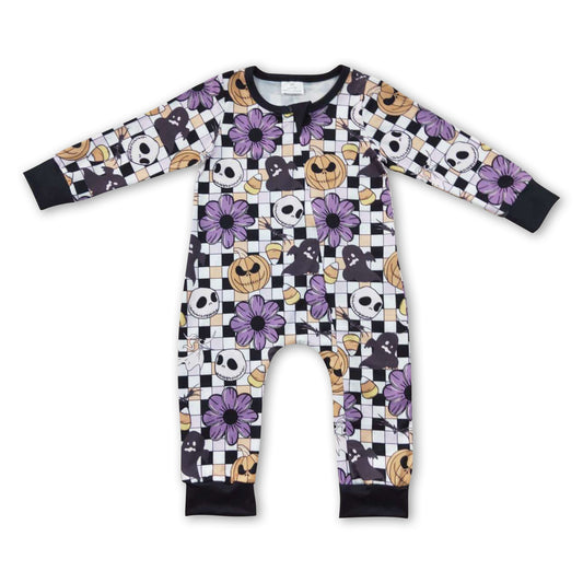 Pumpkin candy corn ghost floral baby zipper Halloween romper
