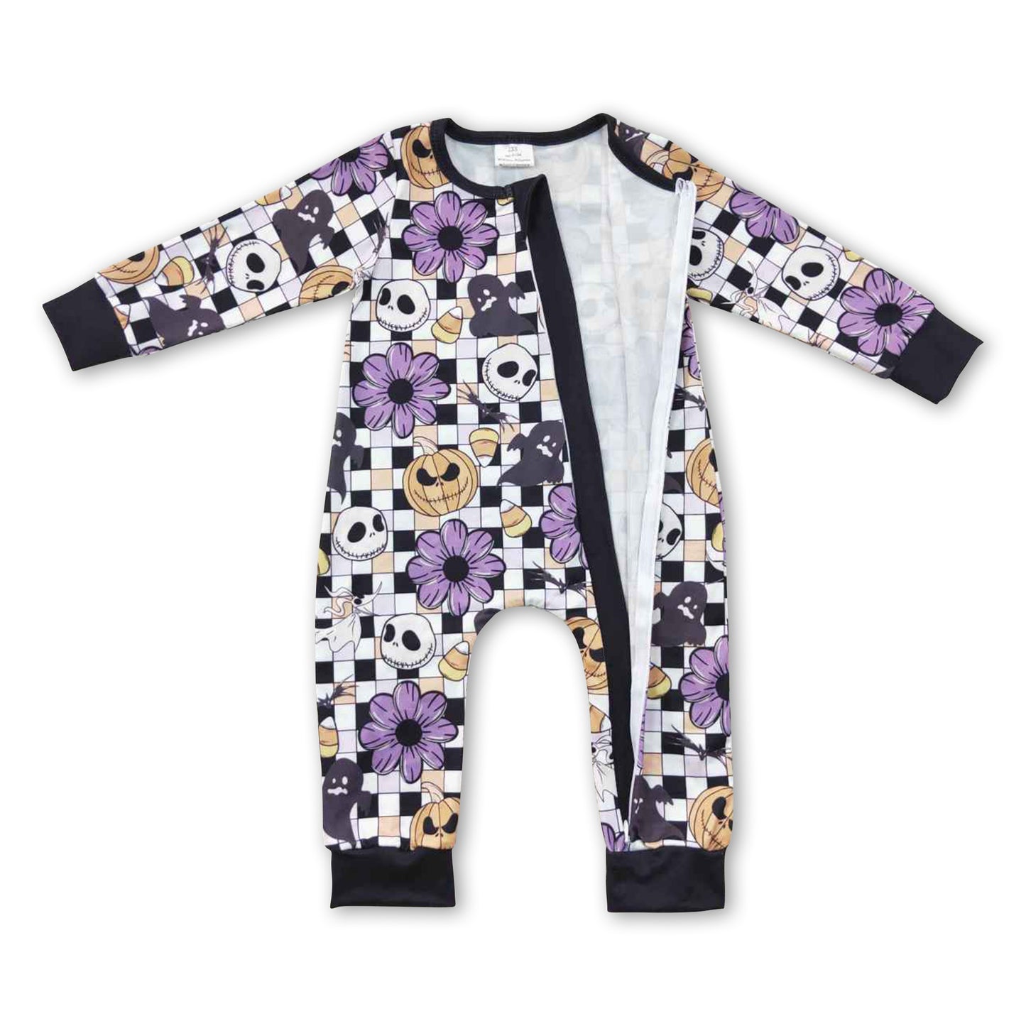 Pumpkin candy corn ghost floral baby zipper Halloween romper