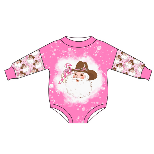 Pink bleached Christmas candy cane baby girls romper
