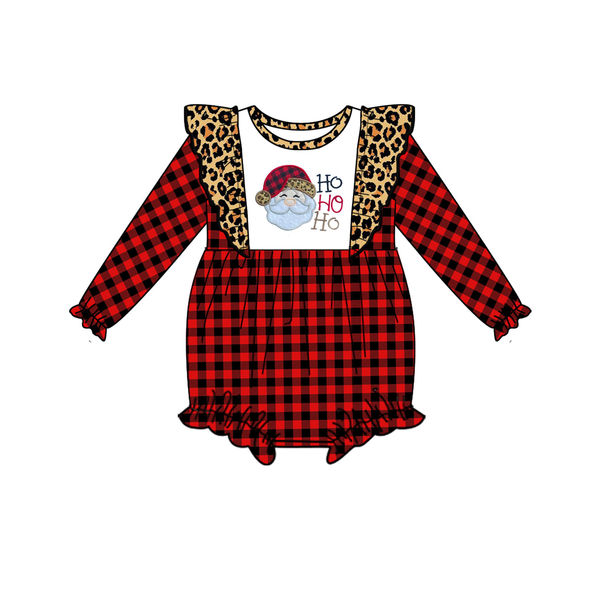 Ho ho ho santa leopard plaid baby girls Christmas romper