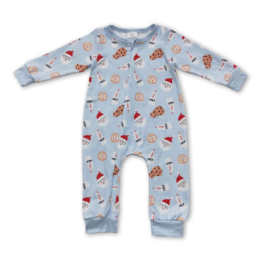 Sky blue santa cookie milk baby boy Christmas romper