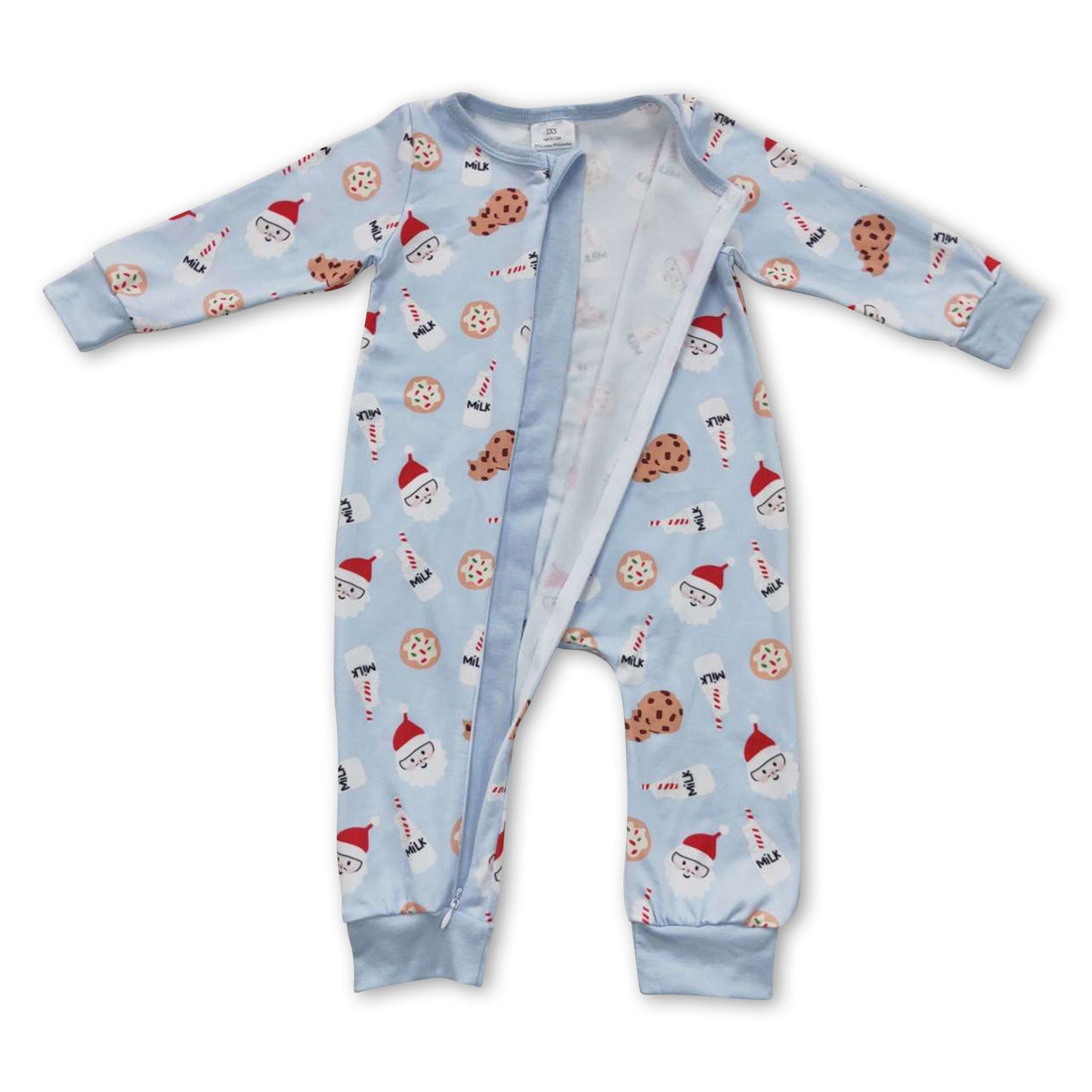 Sky blue santa cookie milk baby boy Christmas romper