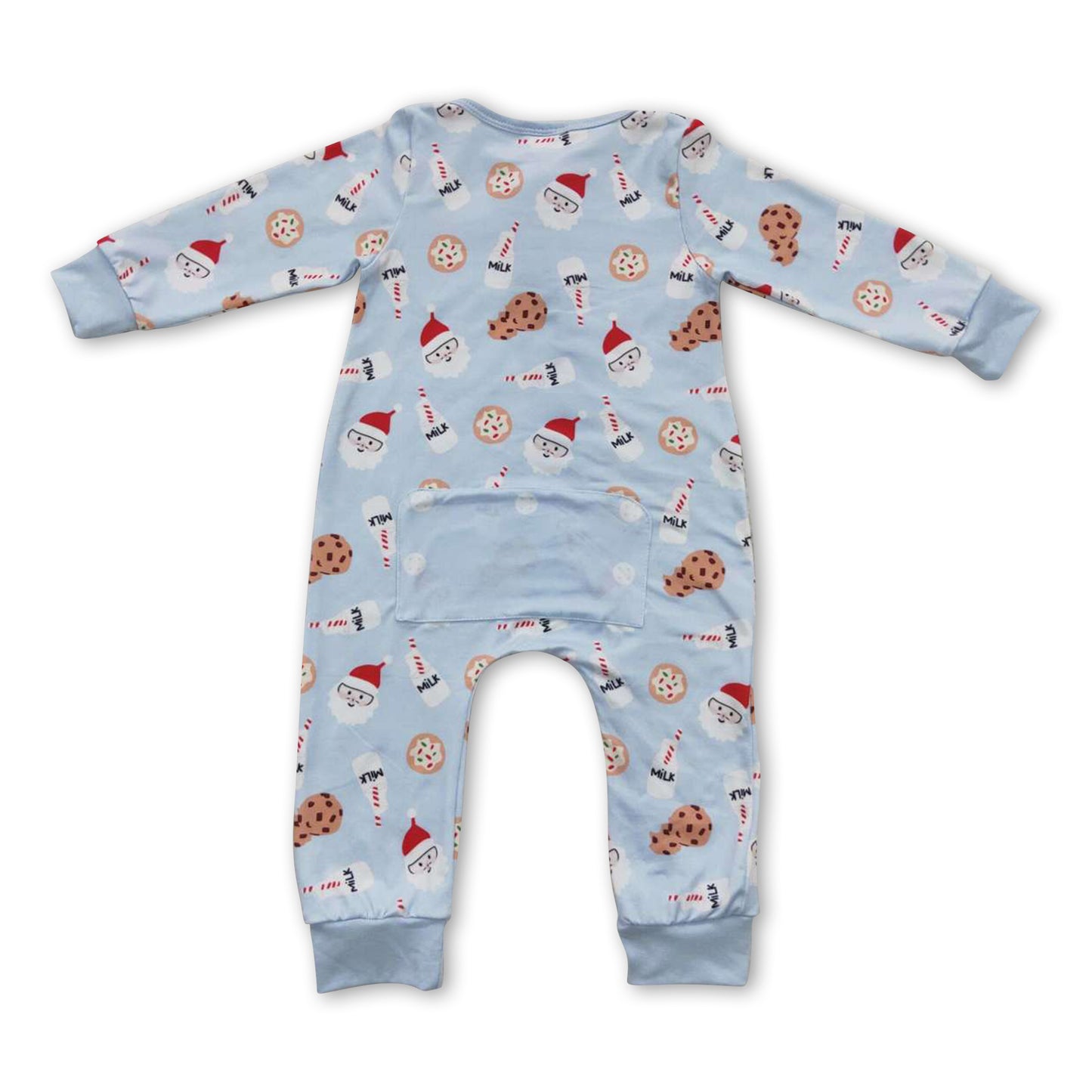 Sky blue santa cookie milk baby boy Christmas romper