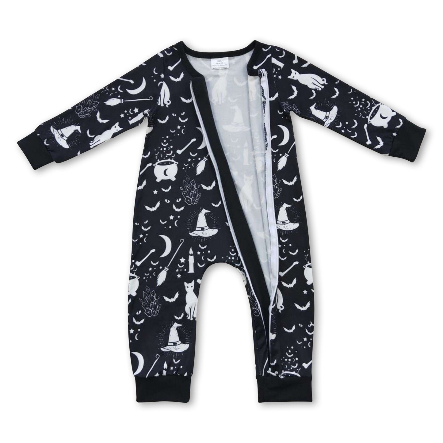 Black witches bat long sleeves baby kids zipper romper