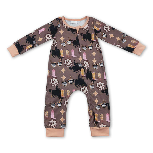 Boots cow print smile baby kids zipper romper