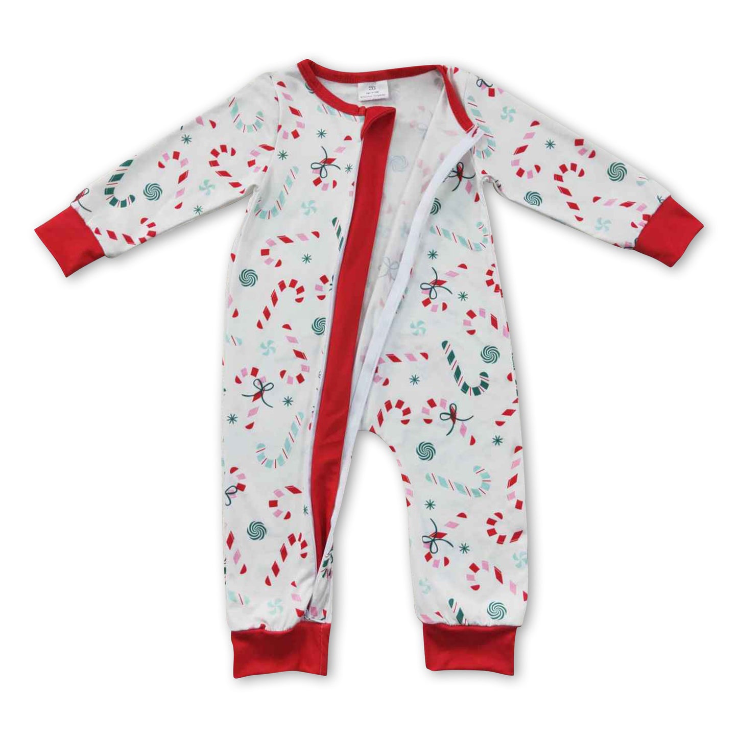 Candy cane long sleeves baby boy zipper Christmas romper