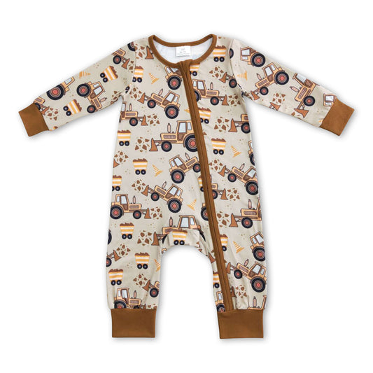 Constructions brown long sleeves baby boy zipper romper