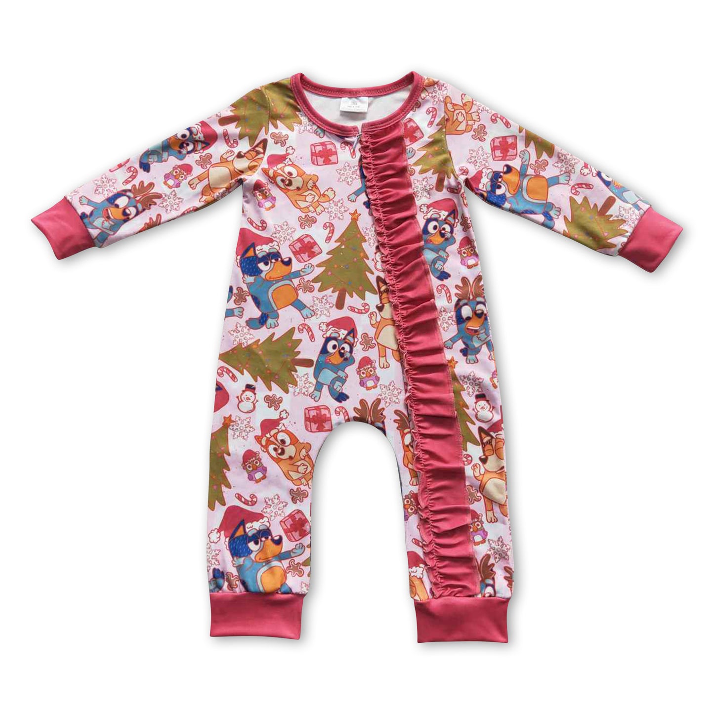 Dogs deer long sleeves baby girls zipper Christmas romper