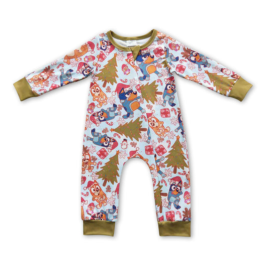 Dogs deer long sleeves baby boy zipper Christmas romper