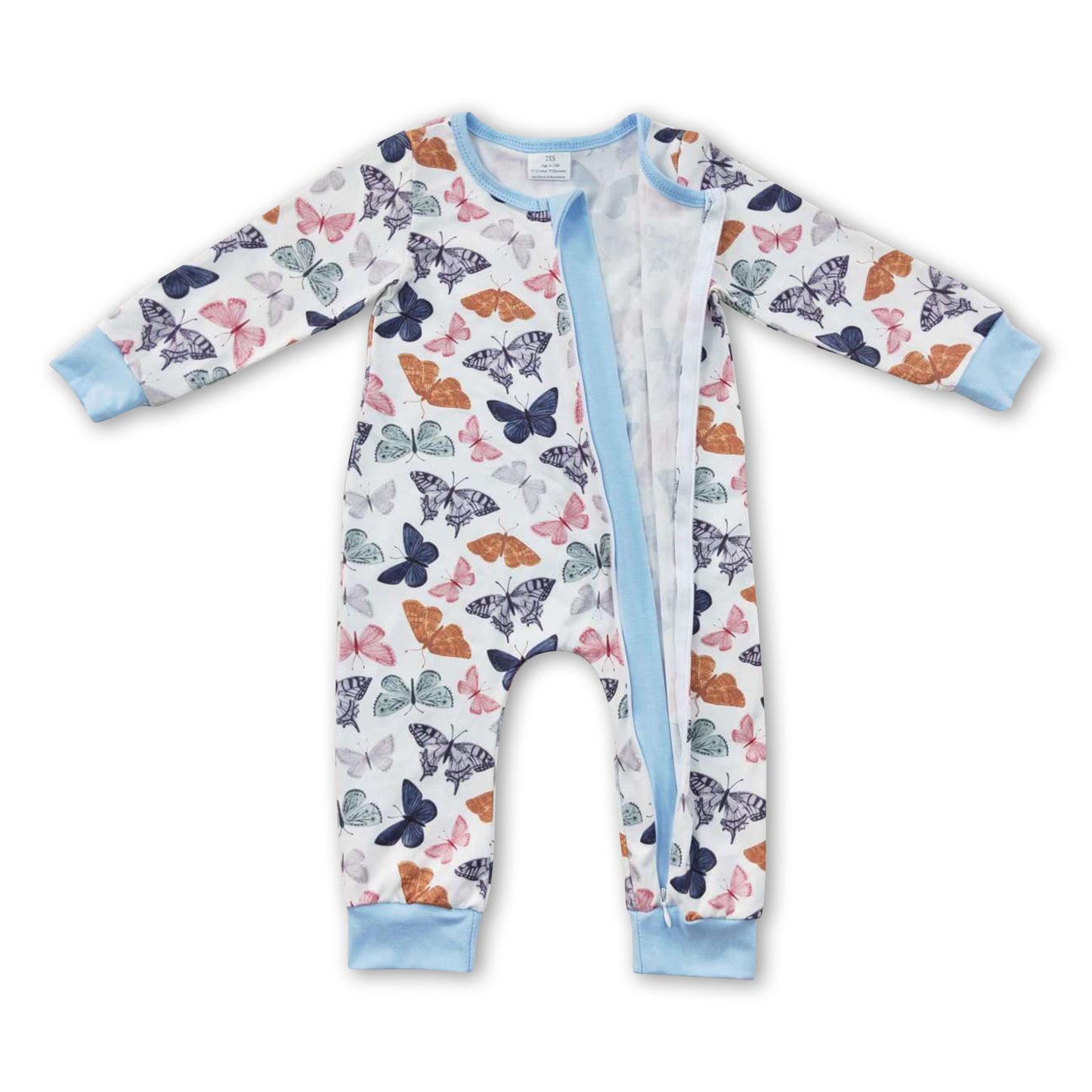 Butterfly long sleeves zipper baby girls romper