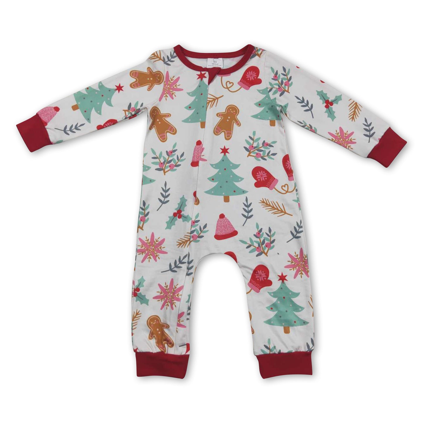 Gingerbread Christmas tree baby kids zipper romper