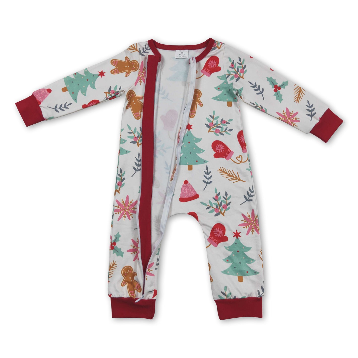 Gingerbread Christmas tree baby kids zipper romper