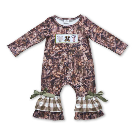 Long sleeves camo deer ruffle baby girls romper