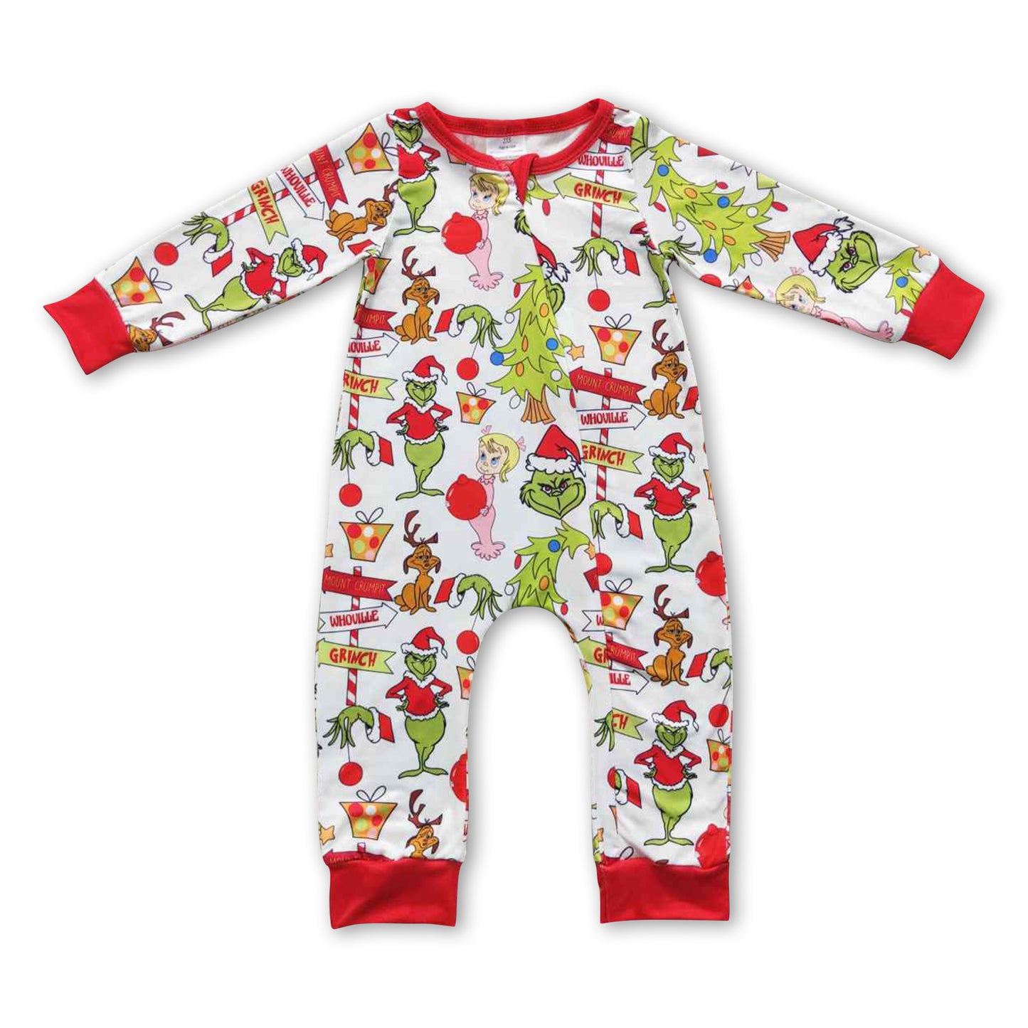 Green face gifts long sleeves baby Christmas zipper romper