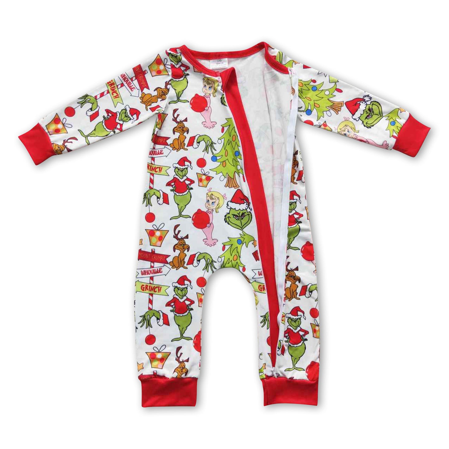 Green face gifts long sleeves baby Christmas zipper romper