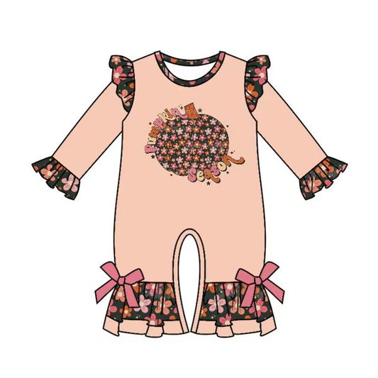 Pumpkin season floral baby girls fall romper